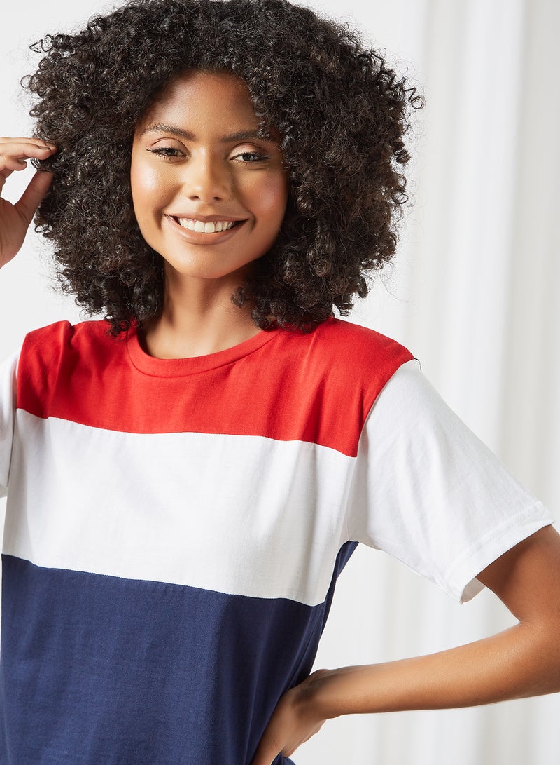DELA Colourblock Loungewear T-Shirt Navy/Red/White - Image 4