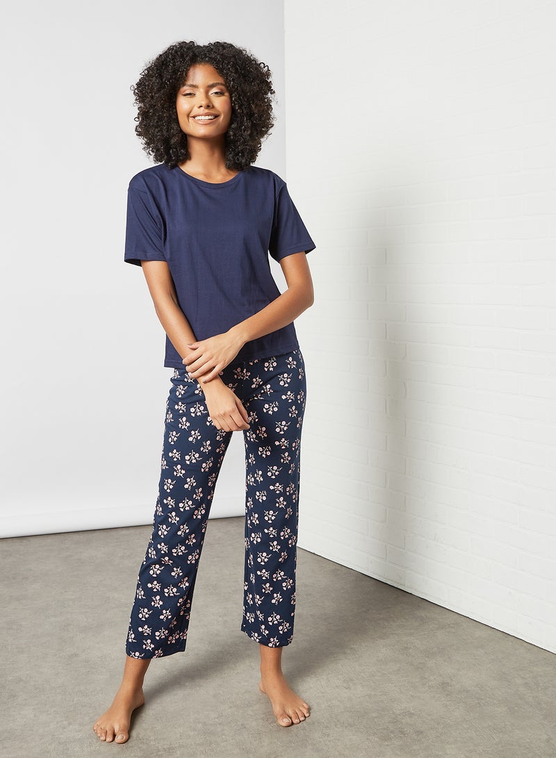 DELA - Plain Relaxed Loungewear T-Shirt Navy Blue - Image 1