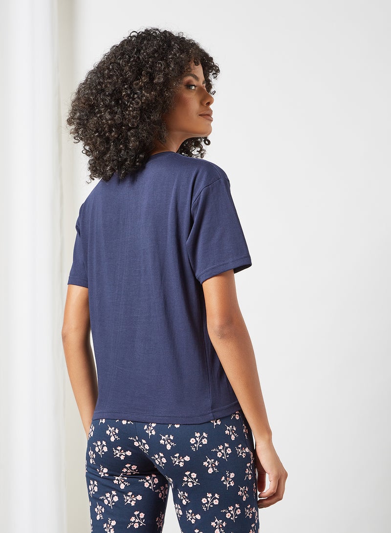DELA - Plain Relaxed Loungewear T-Shirt Navy Blue - Image 1