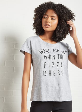 Slogan Printed Loungewear T-Shirt Grey - v1632320985/N43839385V_1