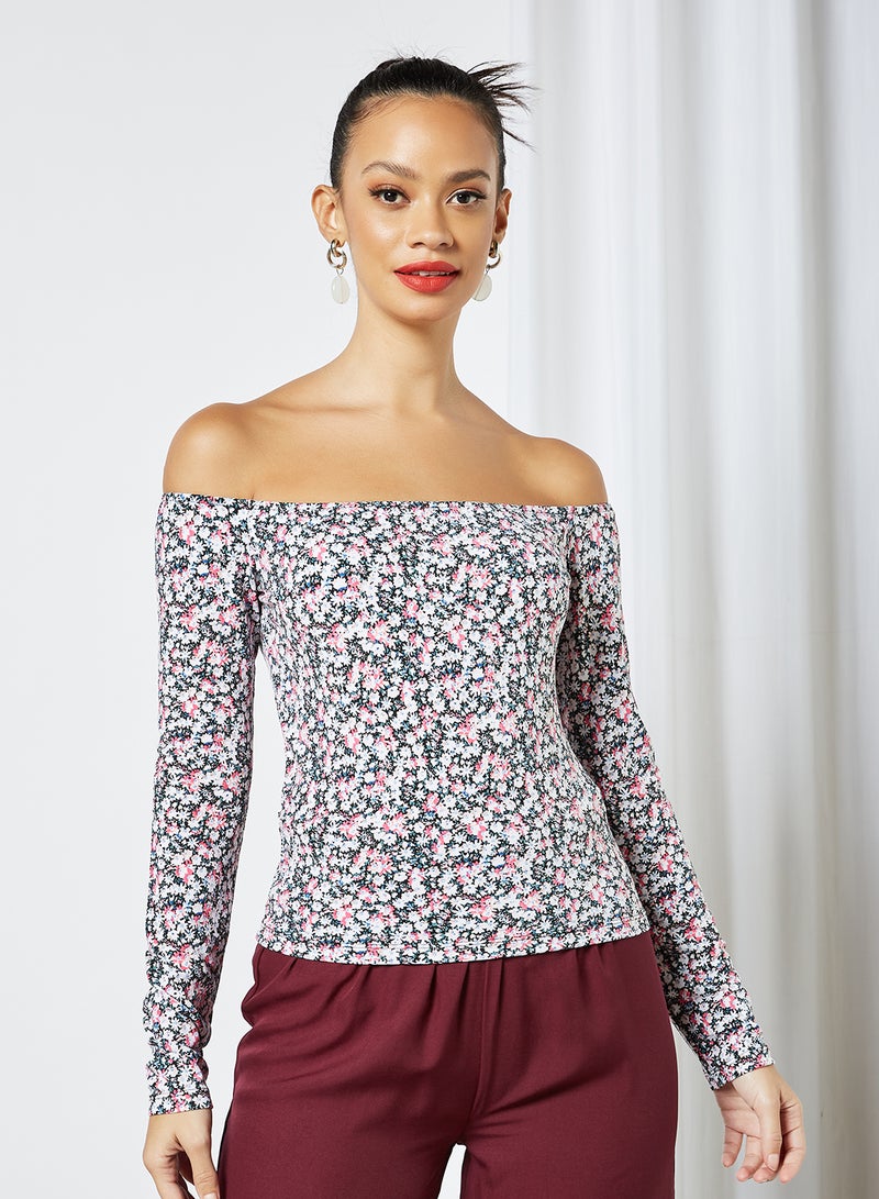 Aila - Cold Shoulder Long Sleeve Casual Printed Bodiced Tops black / white multicolor - Image 1