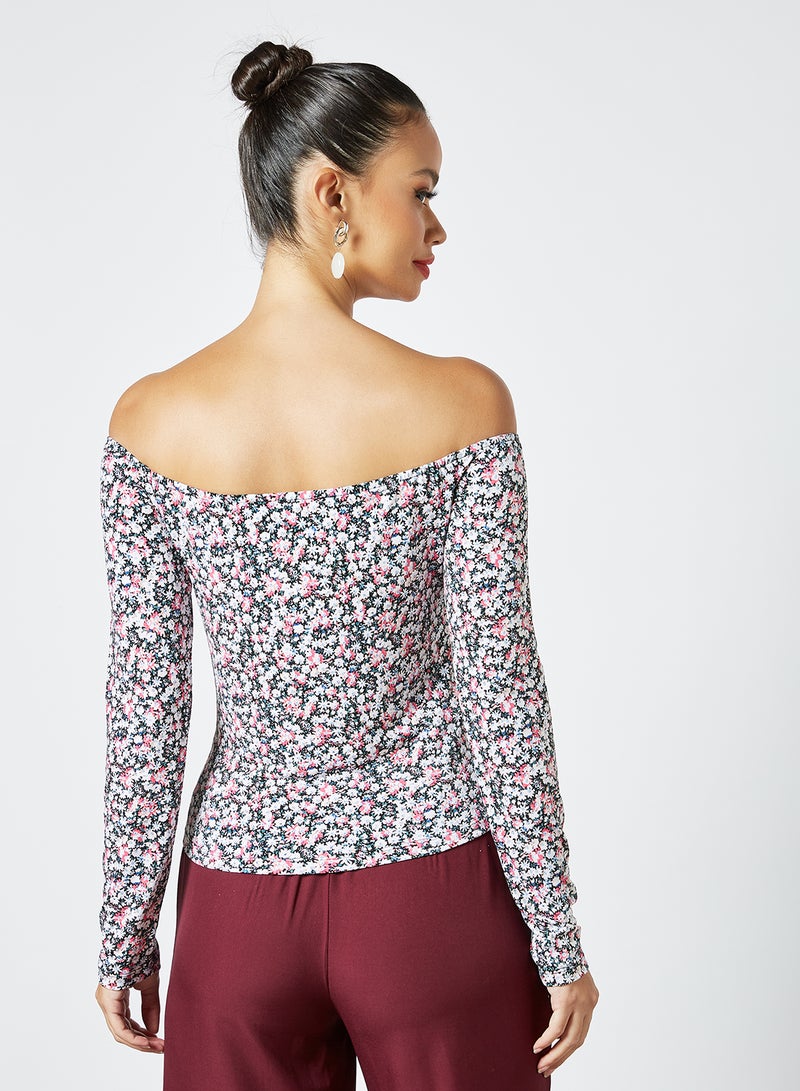 Aila - Cold Shoulder Long Sleeve Casual Printed Bodiced Tops black / white multicolor - Image 1