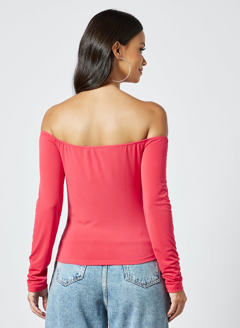 Aila Casual Cold Shoulder Long Sleeve Solid Bodiced Tops Pink - Image 2