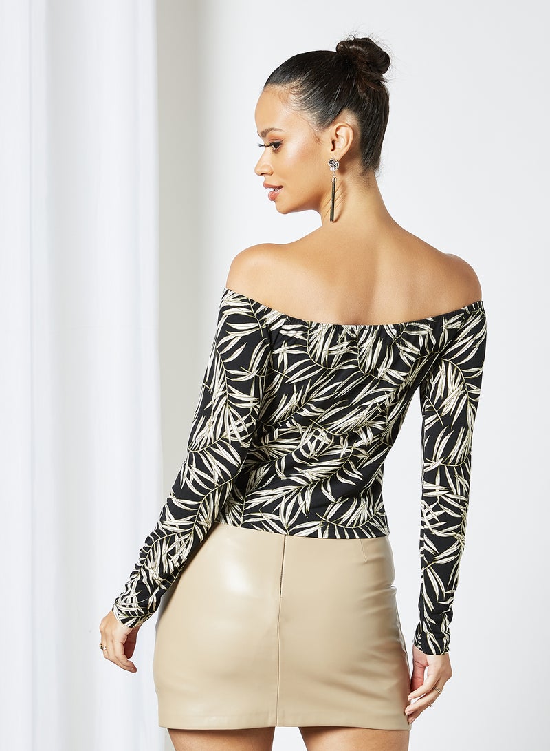 Aila Casual Cold Shoulder Long Sleeve Printed Bodiced Tops Multicolour  - Image 2