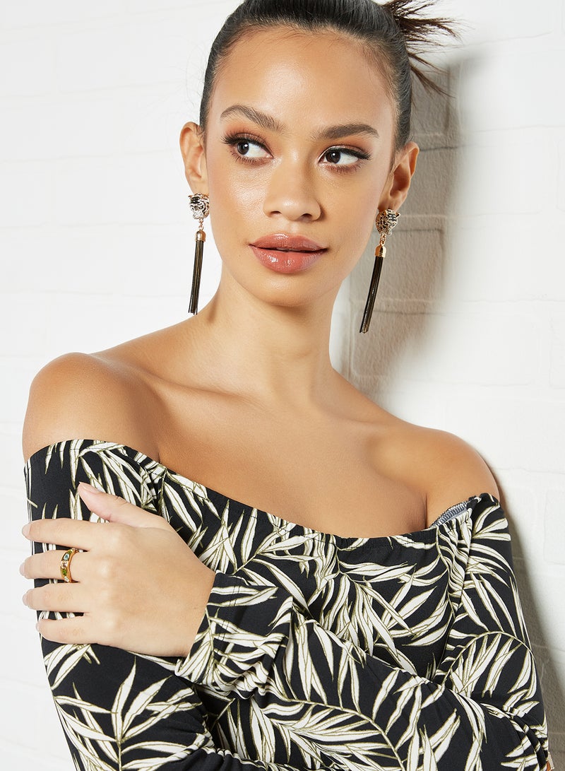 Aila Casual Cold Shoulder Long Sleeve Printed Bodiced Tops Multicolour  - Image 3