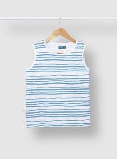 RAHA Casual Boys Cotton Comfortable Stylish T-Shirt White / Blue  - Image 1