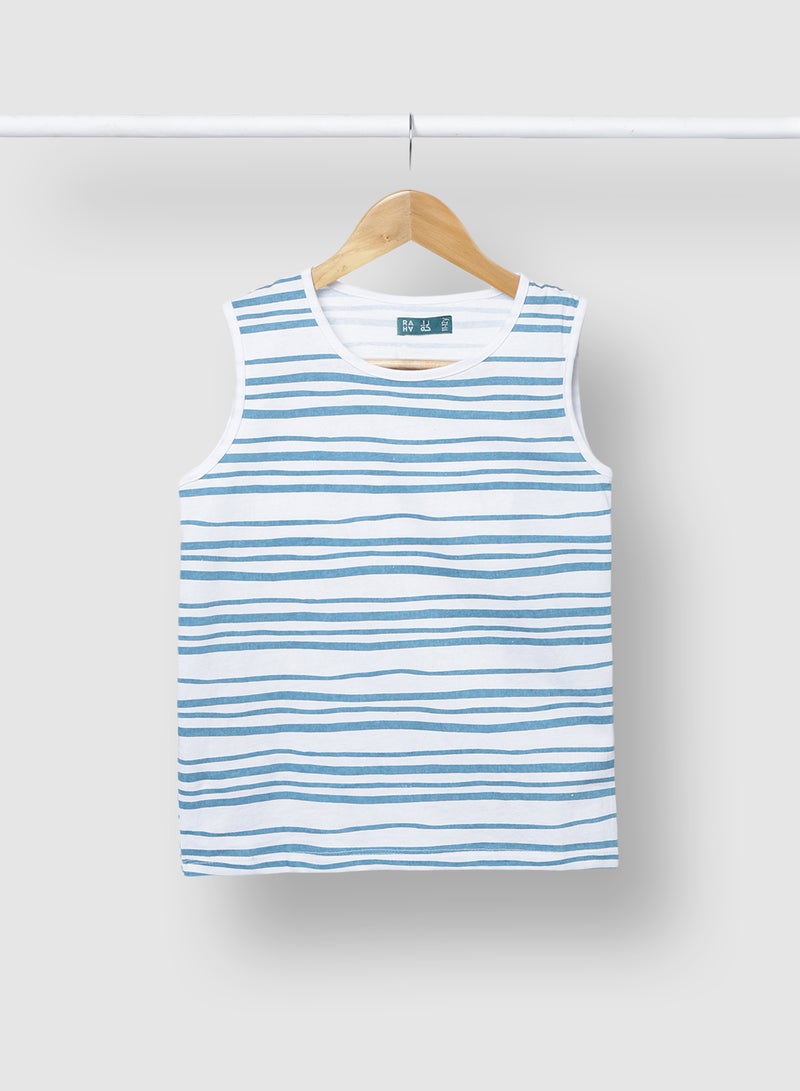 RAHA Casual Boys Cotton Comfortable Stylish T-Shirt White / Blue  - Image 1
