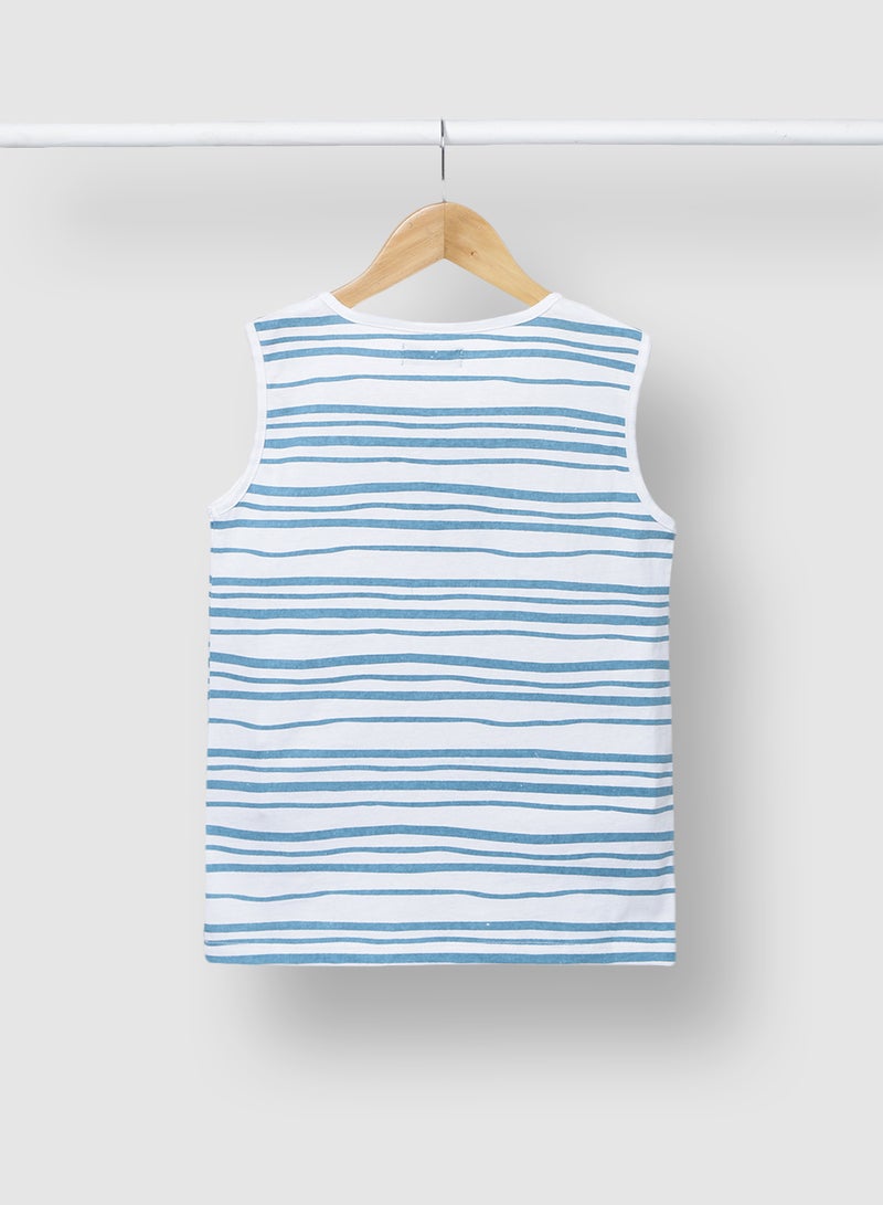 RAHA Casual Boys Cotton Comfortable Stylish T-Shirt White / Blue  - Image 2