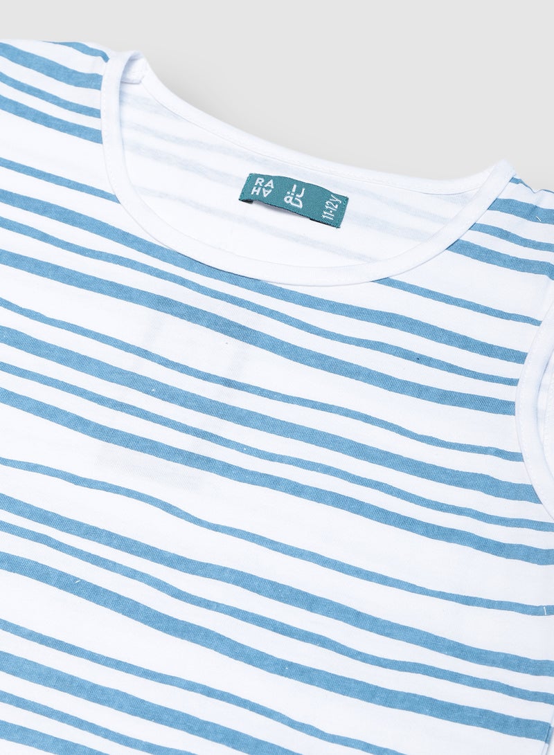 RAHA Casual Boys Cotton Comfortable Stylish T-Shirt White / Blue  - Image 3