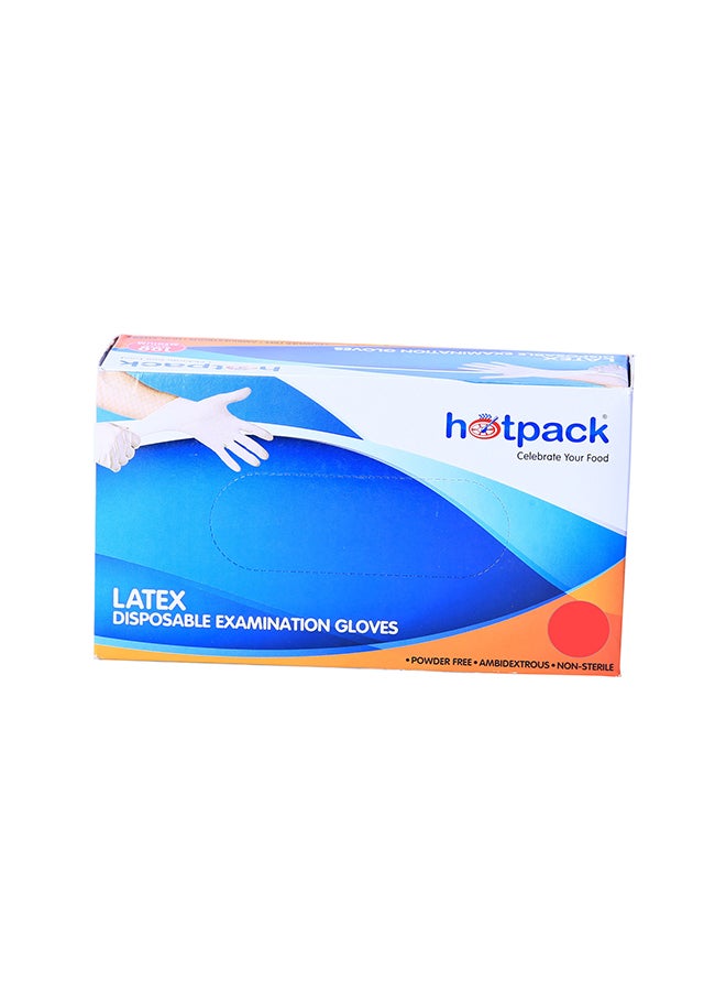 Hotpack Disposable hygienic Latex Gloves Powder Free Large, Non Sterile, Food Safe, 100 Pieces White 21x12x7cm - Image 1