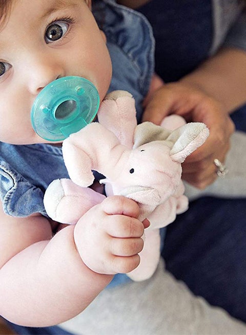 Elephant Plush Animal With Pacifier, Pink , 0-6 Months