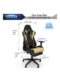 VORDERN PU Leather Desk PC Racing Executive Ergonomic Adjustable Swivel Task Chair with Headrest and Lumbar Support Golden  - Image 2