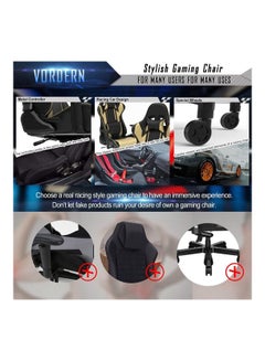 VORDERN PU Leather Desk PC Racing Executive Ergonomic Adjustable Swivel Task Chair with Headrest and Lumbar Support Golden  - Image 3