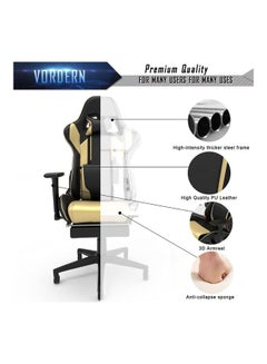 VORDERN PU Leather Desk PC Racing Executive Ergonomic Adjustable Swivel Task Chair with Headrest and Lumbar Support Golden  - Image 4