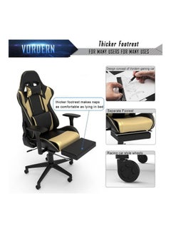 VORDERN PU Leather Desk PC Racing Executive Ergonomic Adjustable Swivel Task Chair with Headrest and Lumbar Support Golden  - Image 5