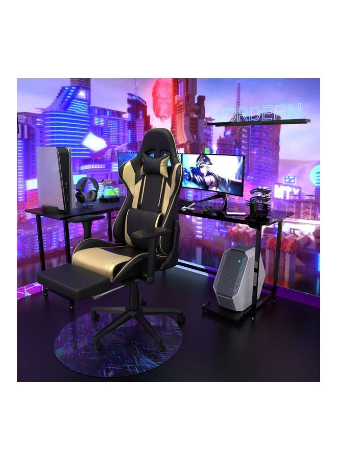 VORDERN - PU Leather Desk PC Racing Executive Ergonomic Adjustable Swivel Task Chair with Headrest and Lumbar Support Golden - Image 1