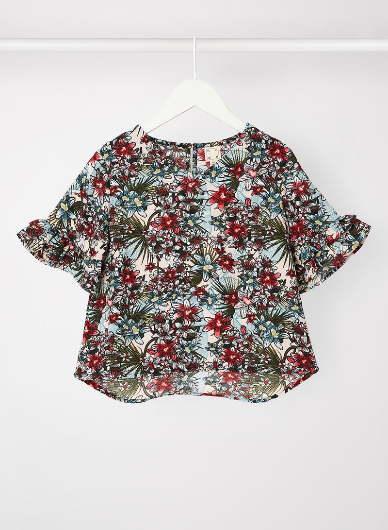 Neon Floral Printed V-Neck Top Mutlicolour  - Image 1