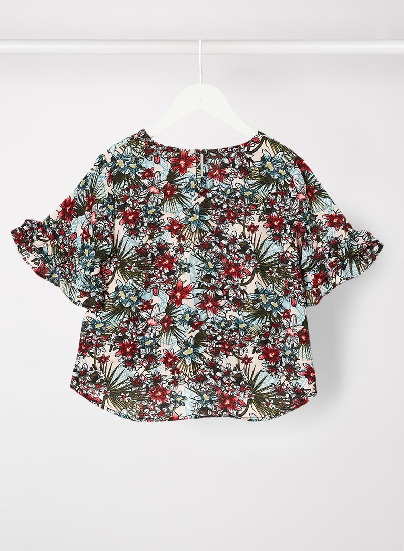 Neon Floral Printed V-Neck Top Mutlicolour  - Image 2