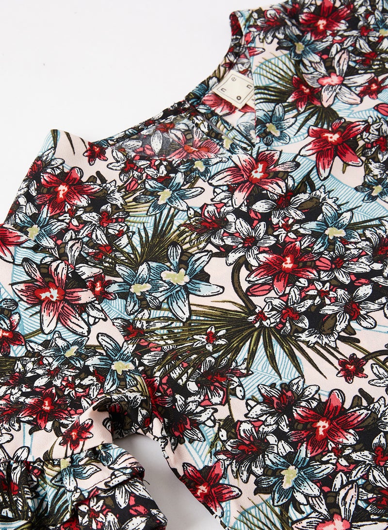 Neon Floral Printed V-Neck Top Mutlicolour  - Image 3