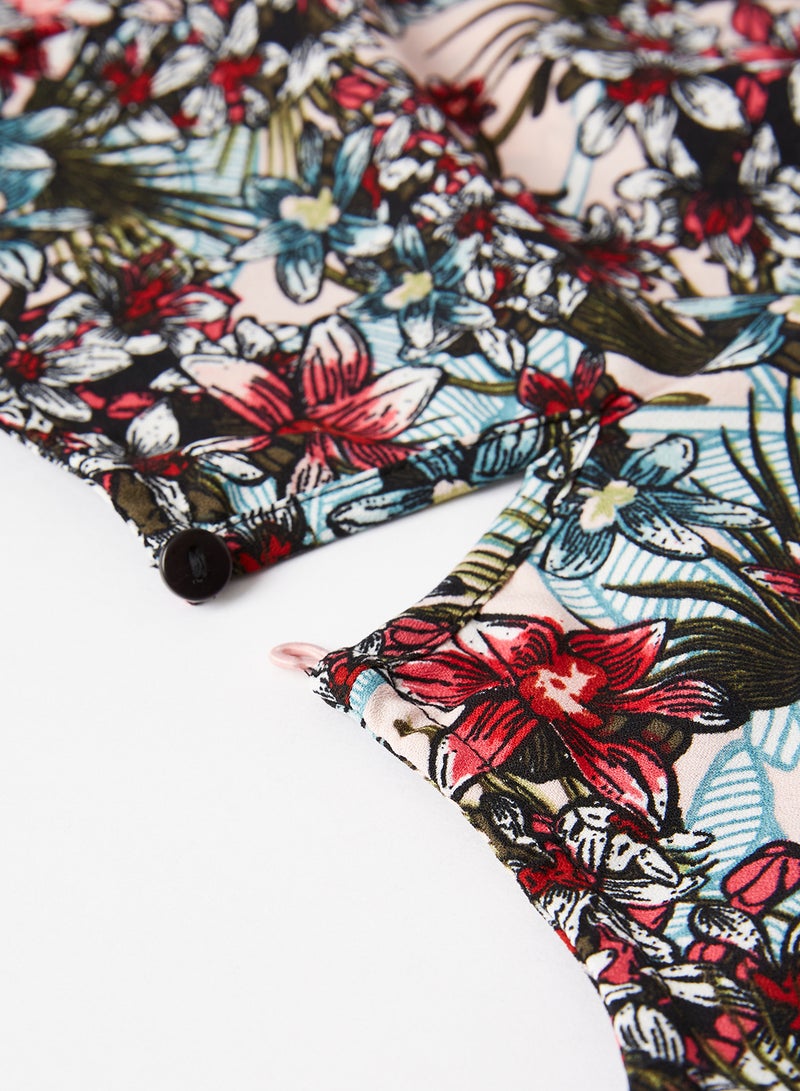 Neon Floral Printed V-Neck Top Mutlicolour  - Image 4