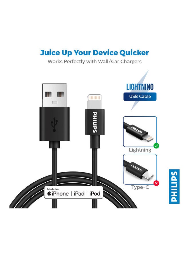 Philips USB-A to Lightning Cable 1.2meter Black - Image 3