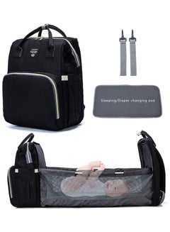 Multifunctional Diaper Baby Bag With Foldable Diaper Changing Bed - Black