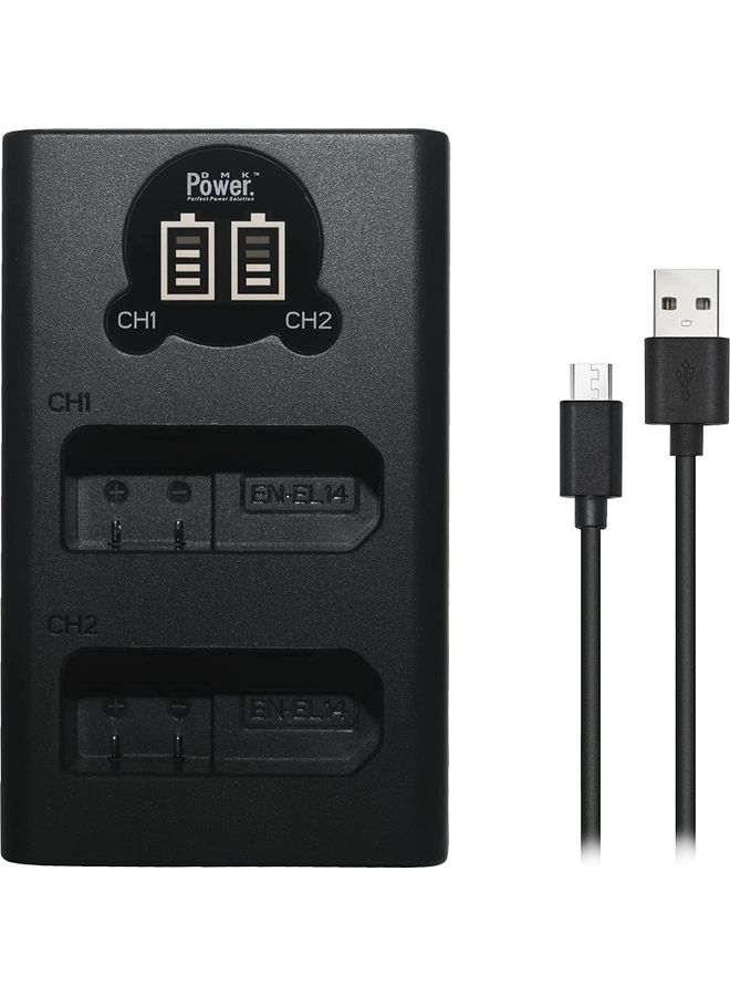 دي أم كيه باور شاحن LCD بمنفذ USB مزدوج. لون أسود - Image 1