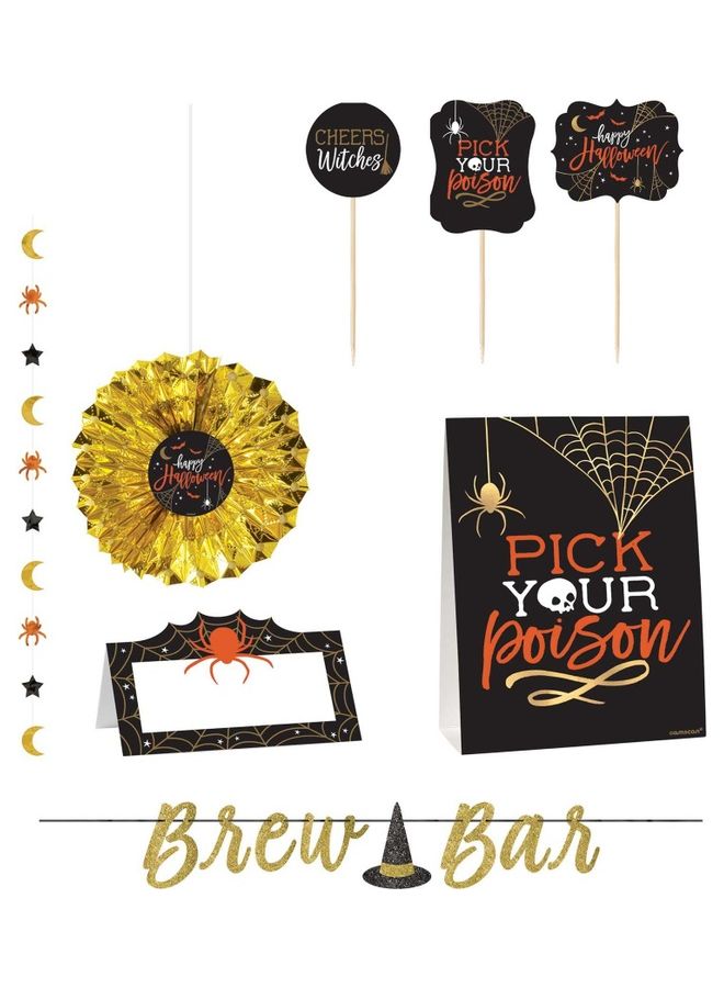 أمسكان طقم تزيين طاولة بطابع شرير وعبارة "Brew Bar"