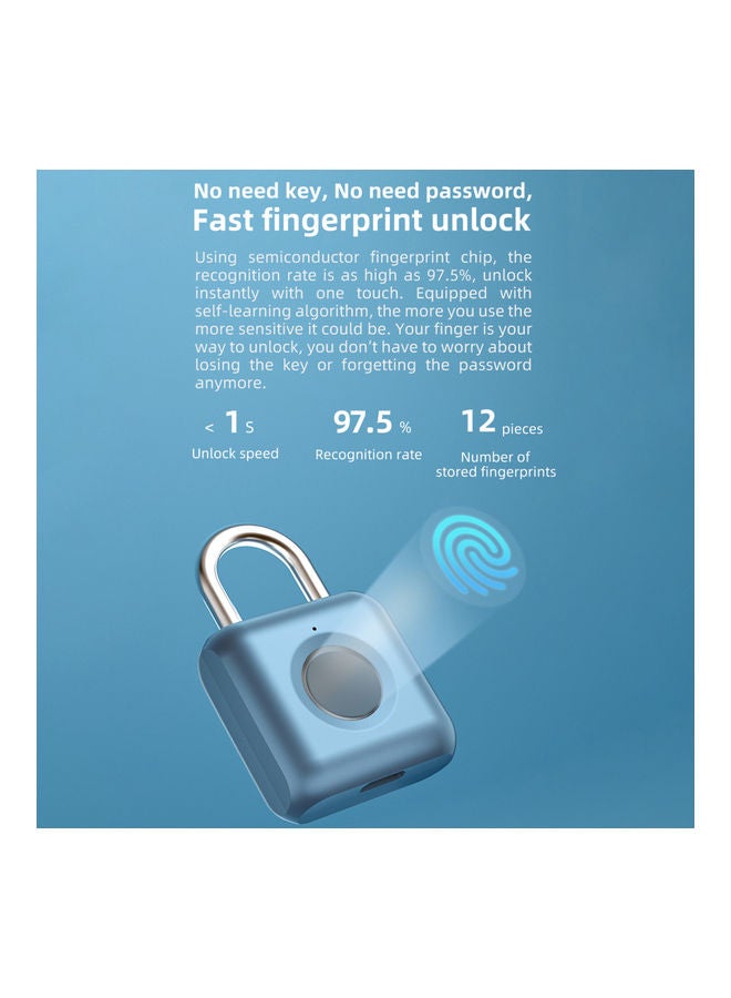 Keyless Smart Touch Fingerprint Padlock Blue/Black/Silver 24.5x10x11.3cm  - Image 2