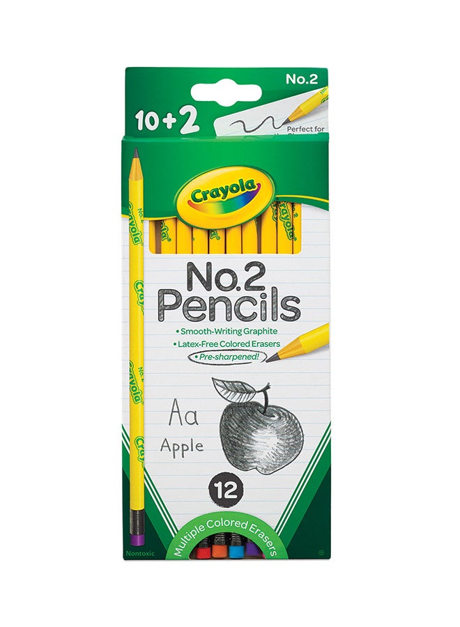 كرايولا 12 قلم رصاص رقم 2، مشحون مسبقًا مع ممحاة ملونة خالية من اللاتكس - متعددة الألوان - Image 1
