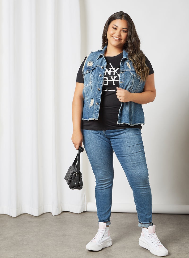 Only Carmakoma - Plus Size Text Print T-Shirt Black - Image 1