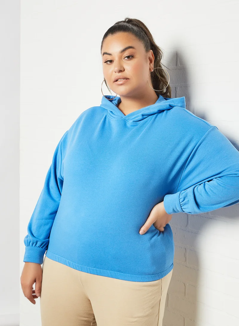 Only Carmakoma Plus Size Long Sleeve Hoodie Blue