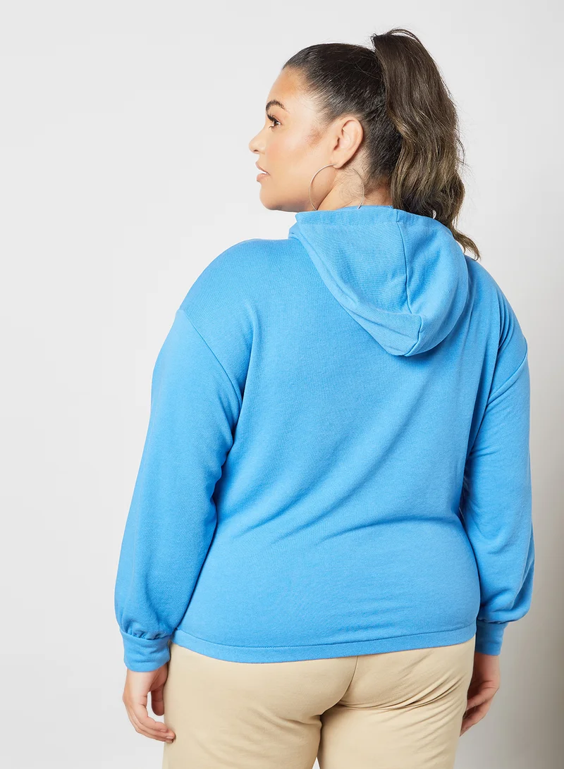 Only Carmakoma Plus Size Long Sleeve Hoodie Blue
