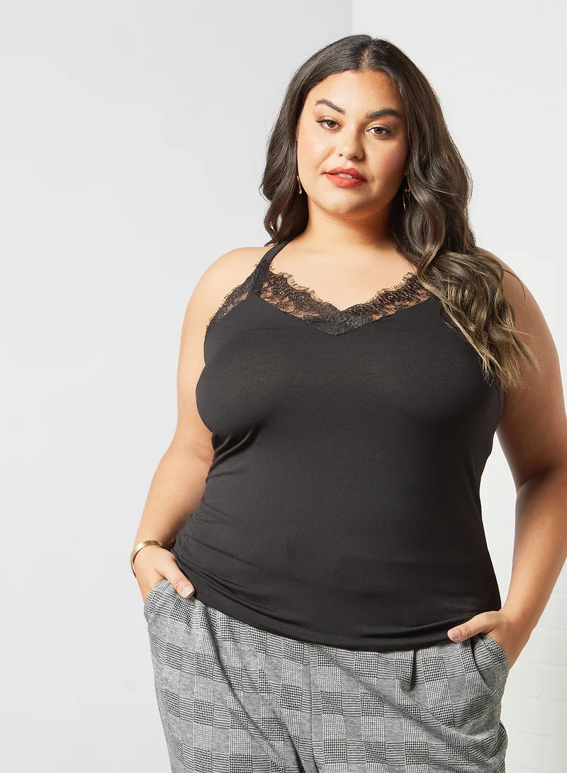 Vero Moda Curve Plus Size Lace Detail Top Black