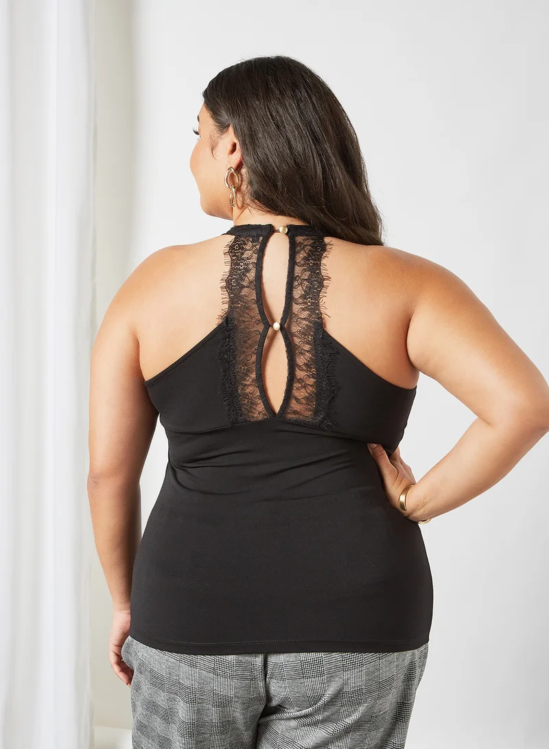 Vero Moda Curve Plus Size Lace Detail Top Black