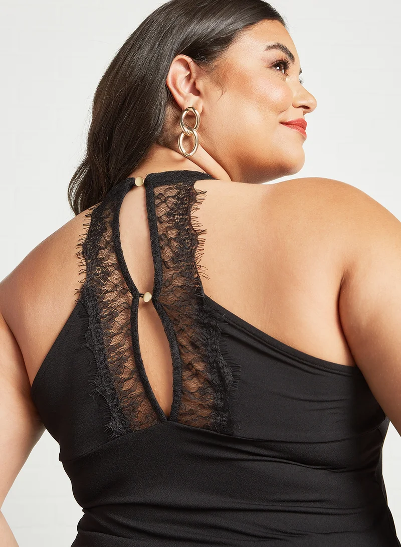 Vero Moda Curve Plus Size Lace Detail Top Black