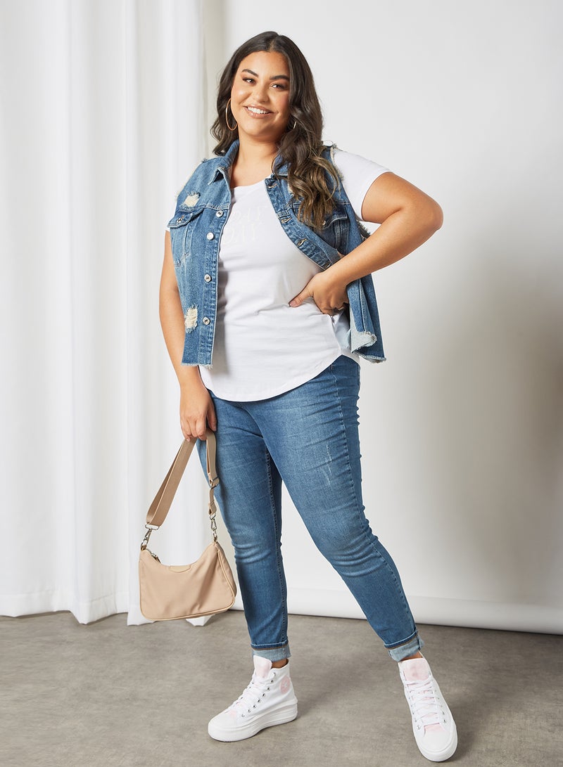 Only Carmakoma - Plus Size Slogan Print T-Shirt White - Image 1