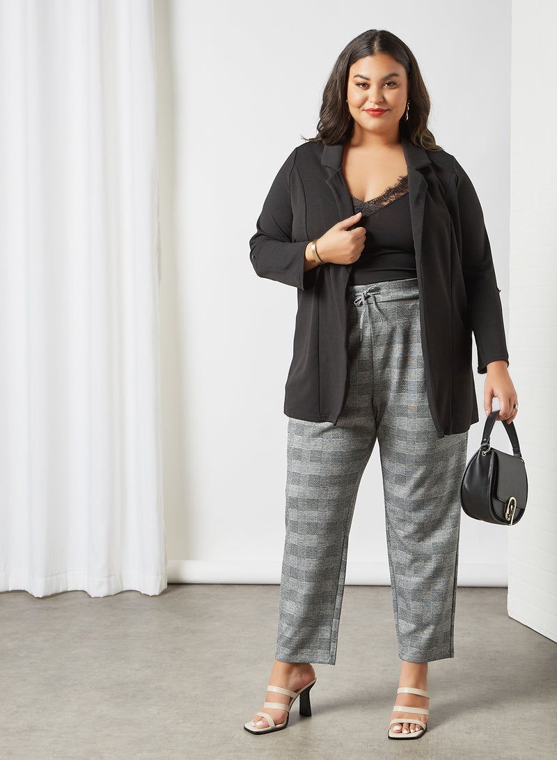 VERO MODA - Plus Size Checkered Trousers Light Grey - Image 1
