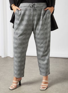 Plus Size Checkered Trousers Light Grey