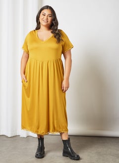 Vero Moda Curve Curve Lace Trim Midi Dress Mustard  - Image 1