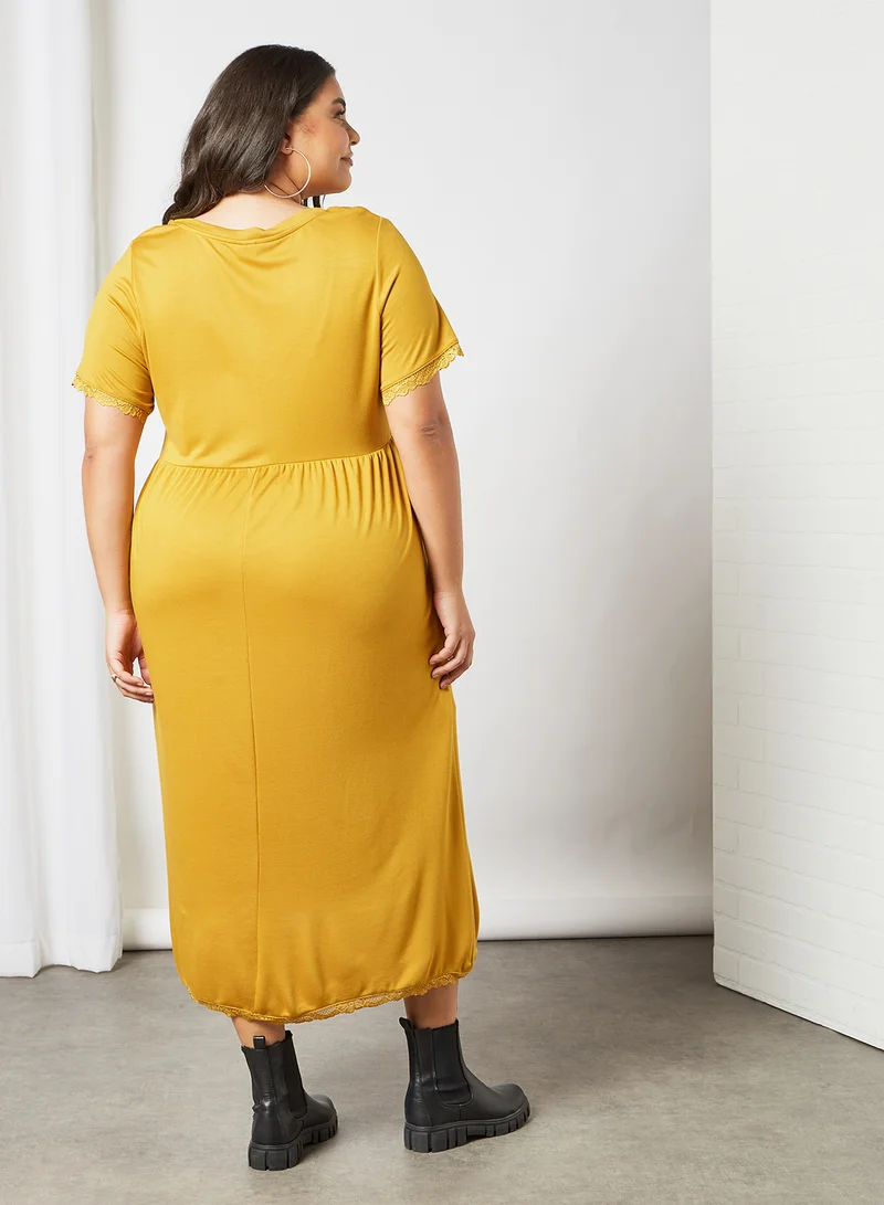 Vero Moda Curve Curve Lace Trim Midi Dress Mustard