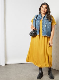 Vero Moda Curve Curve Lace Trim Midi Dress Mustard  - Image 2