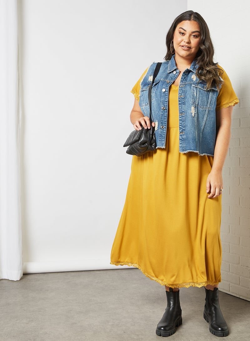 Vero Moda Curve Curve Lace Trim Midi Dress Mustard  - Image 2