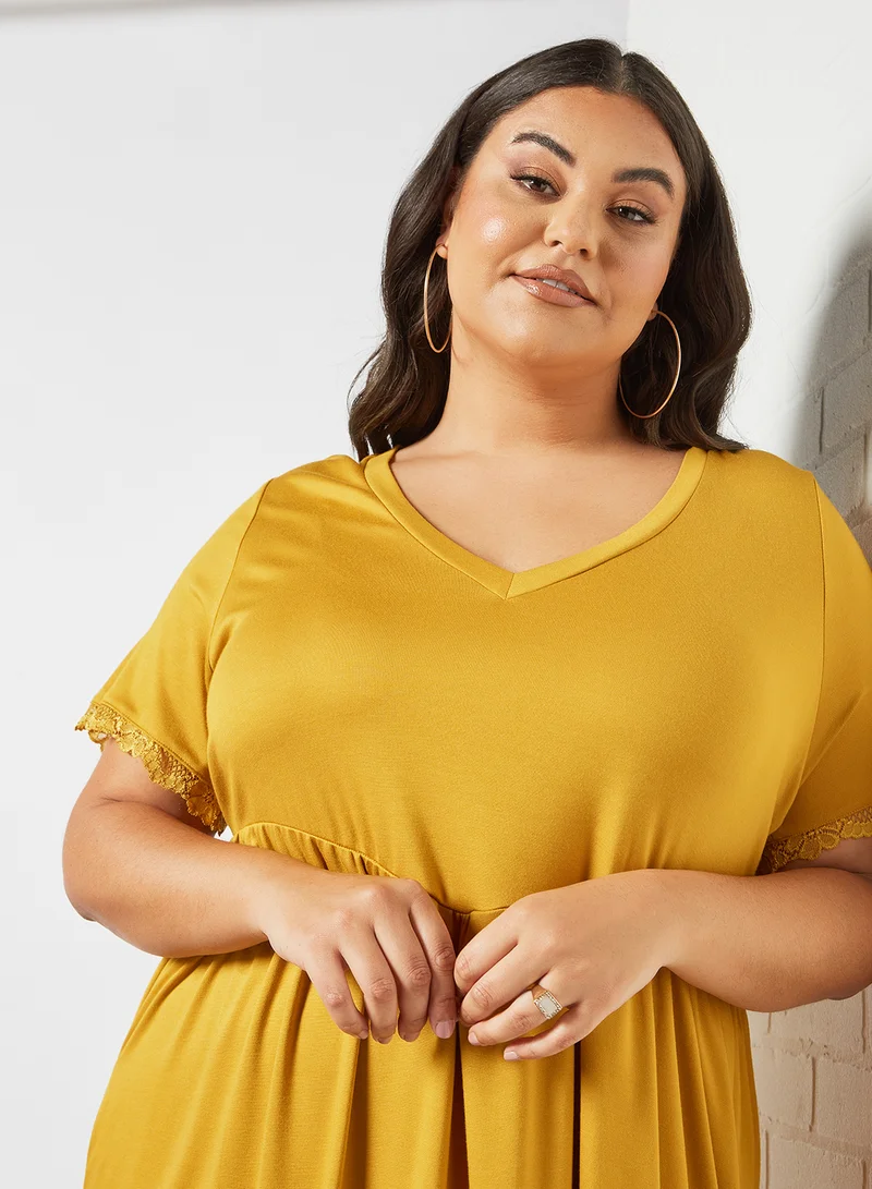 Vero Moda Curve Curve Lace Trim Midi Dress Mustard