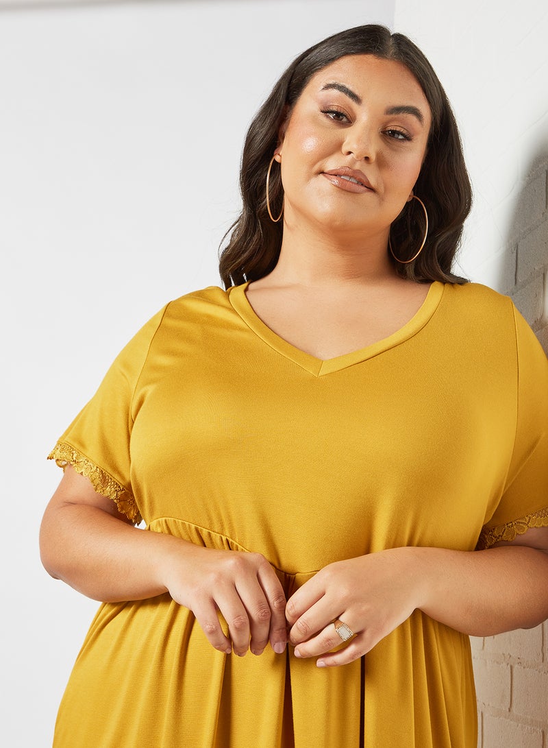 Vero Moda Curve Curve Lace Trim Midi Dress Mustard  - Image 4