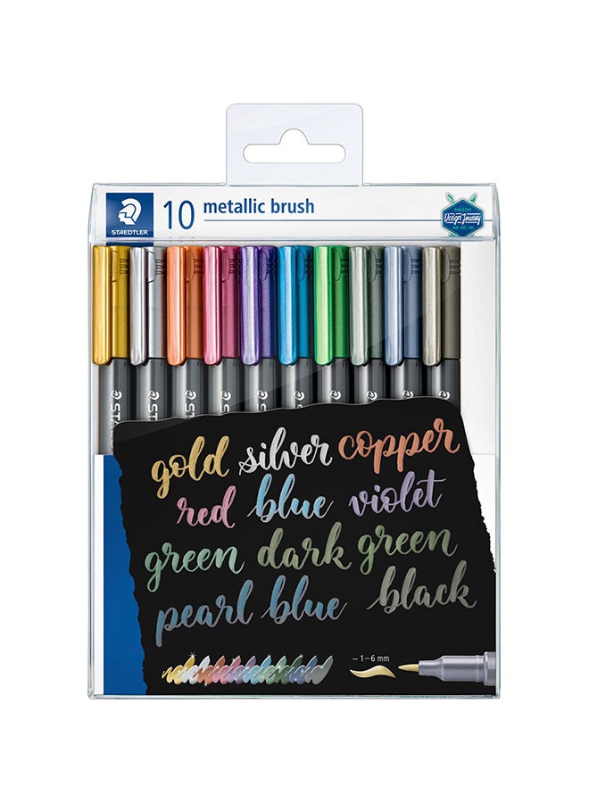 ستدلر مجموعة أقلام معدنية بطرف كالفرشاة من 10 قطع متعدد الألوان - Image 1