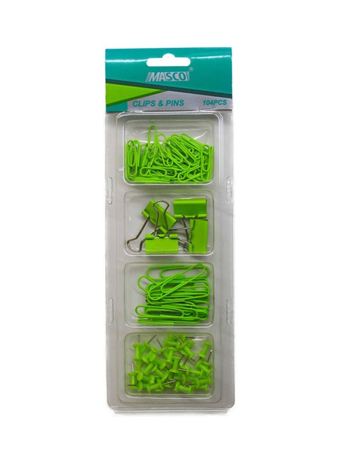 ماسكو طقم مشابك ورق، ودبابيس، مكون من 104 قطع. أخضر