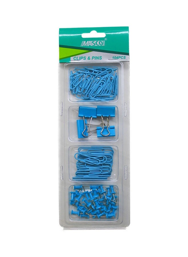 ماسكو طقم مشابك ورق، ودبابيس، مكون من 104 قطع. أزرق