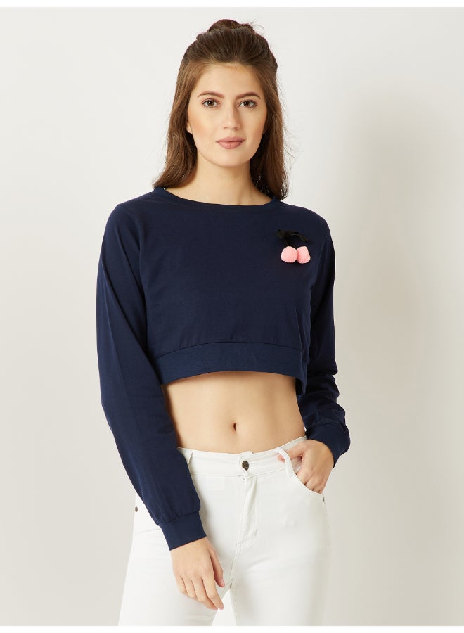 Are We Lost Pompom Crop Top Navy Blue - v1632399311/N50984676V_1