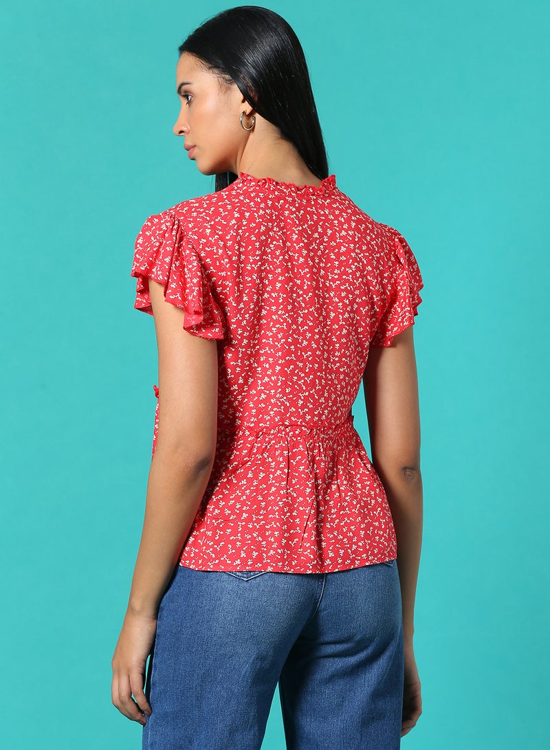Aila Floral Printed Top Red/White  - Image 2